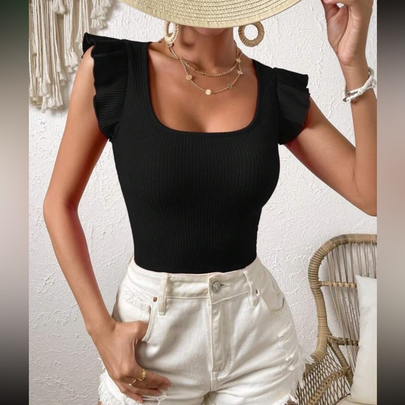 Boho ruffle trim ribbed knit top - Picture 9 of 16